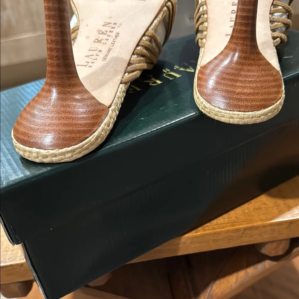Lauren Ralph Lauren Tan Luggage Kid Suede/Straw Uma Kitten Heels